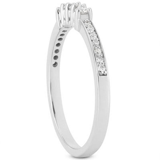 14k White Gold Wedding Band with Pave Set Diamonds and Prong Set Diamonds - Diamond Designs