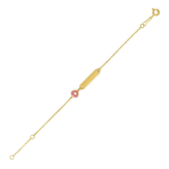 14k Yellow Gold 5 1/2 inch Childrens ID Bracelet with Enameled Heart - Diamond Designs