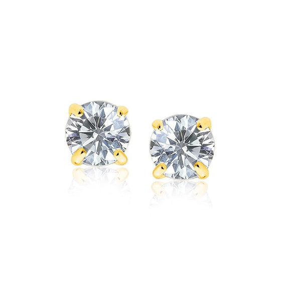 14k Yellow Gold 8.0mm Round CZ Stud Earrings - Diamond Designs