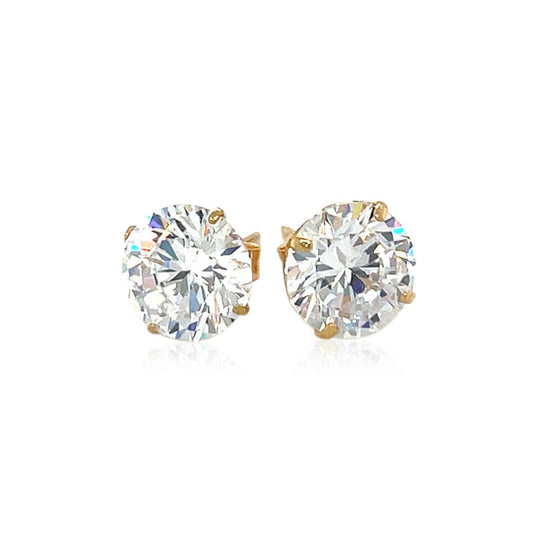 14k Yellow Gold 8.0mm Round CZ Stud Earrings - Diamond Designs