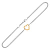 14k Yellow Gold and Sterling Silver Anklet with a Single Open Heart Station - Diamond Designs