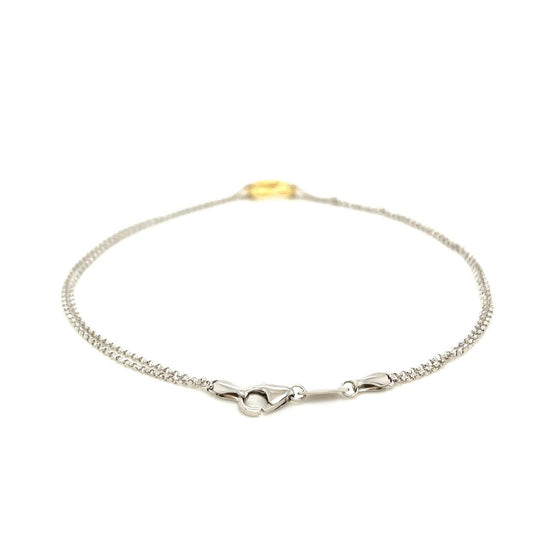 14k Yellow Gold and Sterling Silver Anklet with a Single Open Heart Station - Diamond Designs