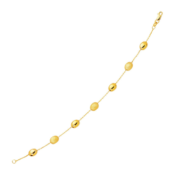 14k Yellow Gold Bracelet with Textured and Polished Pebble Stations - Diamond Designs