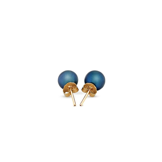 14k Yellow Gold Cultured Black Pearl Stud Earrings (7.0 mm) - Diamond Designs
