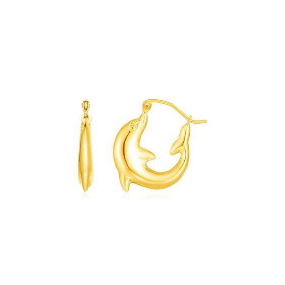 14K Yellow Gold Dolphin Hoop Earrings - Diamond Designs