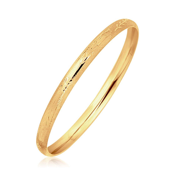 14k Yellow Gold Dome Style Children's Bangle with Diamond Cuts - Diamond Designs