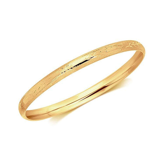 14k Yellow Gold Dome Style Children's Bangle with Diamond Cuts - Diamond Designs