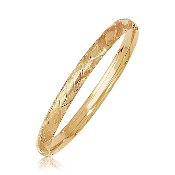 14k Yellow Gold Domed Bangle with a Weave Motif - Diamond Designs