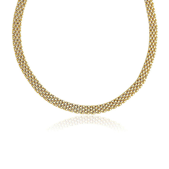 14k Yellow Gold Fancy Polished Multi-Row Panther Link Necklace - Diamond Designs