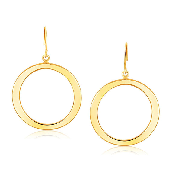 14k Yellow Gold Flat Open Tube Round Earrings - Diamond Designs