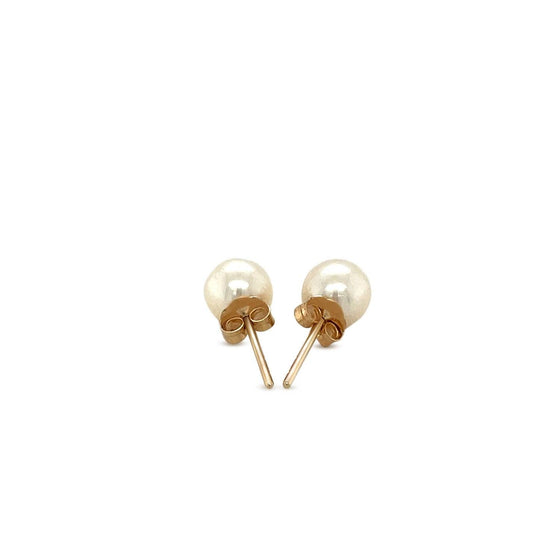 14k Yellow Gold Freshwater Cultured White Pearl Stud Earrings (6.0 mm) - Diamond Designs