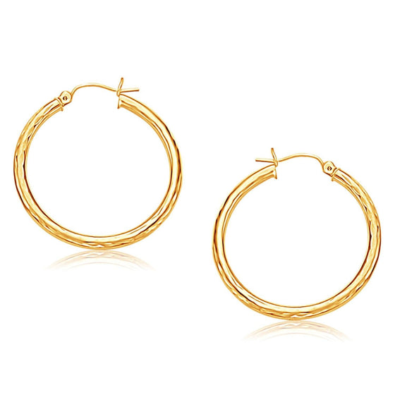 14k Yellow Gold Hoop Earring with Diamond-Cut Finish (30 mm Diameter) - Diamond Designs