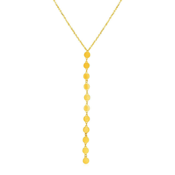 14k Yellow Gold Lariat Style Necklace with Disks - Diamond Designs