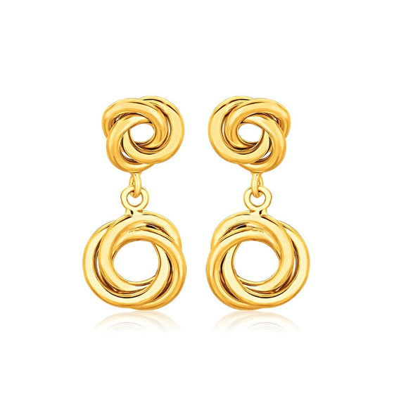 14k Yellow Gold Love Knot Stud Earrings with Drops - Diamond Designs