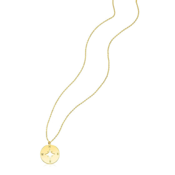 14K Yellow Gold Necklace with Compass - Diamond Designs
