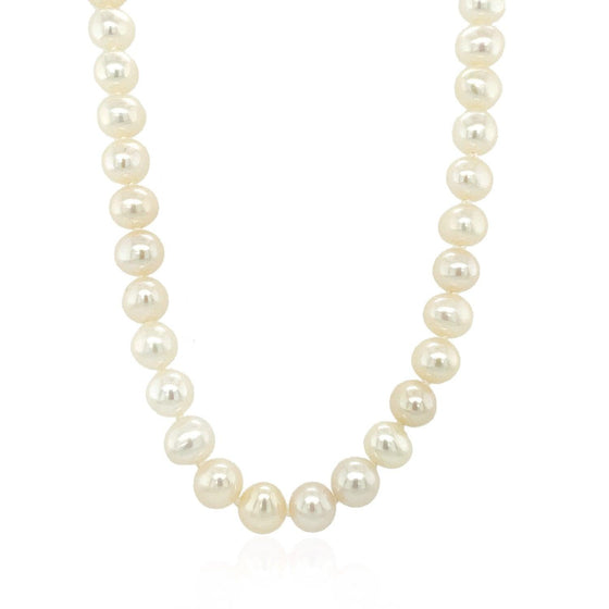14k Yellow Gold Necklace with White Freshwater Cultured Pearls (6.0mm to 6.5mm) - Diamond Designs