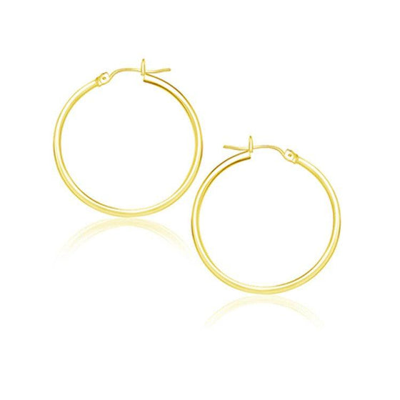 14k Yellow Gold Polished Hoop Earrings (25 mm) - Diamond Designs