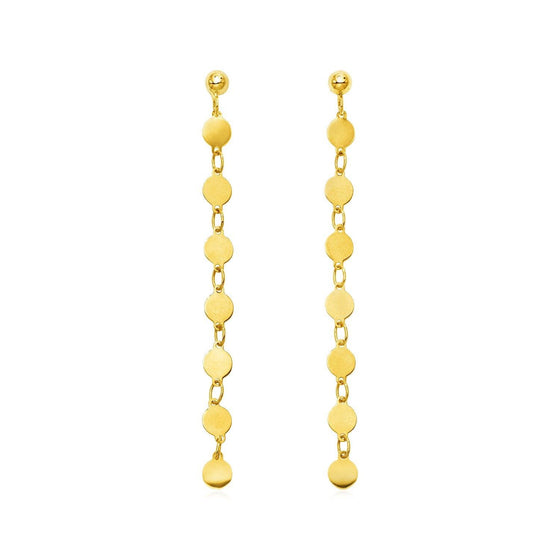 14k Yellow Gold Post Dangle Earrings with Polished Circles - Diamond Designs