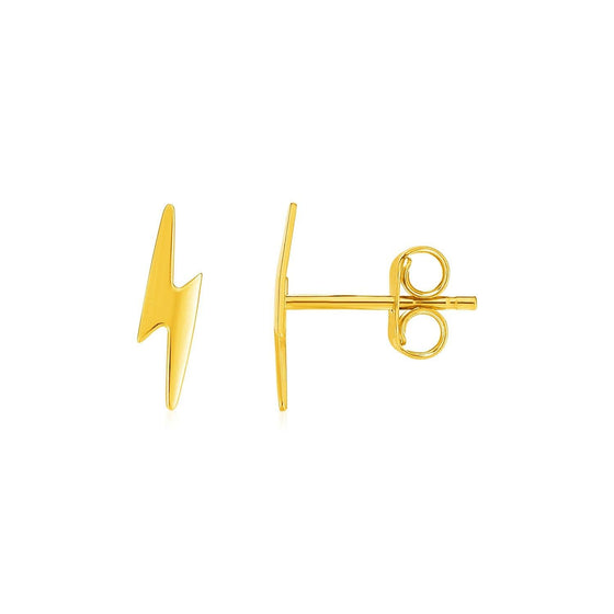 14k Yellow Gold Post Earrings with Lightning Bolts - Diamond Designs