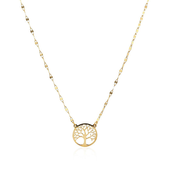 14K Yellow Gold Tree of Life Necklace - Diamond Designs