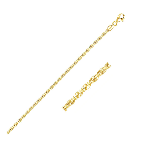 2.5mm 14k Yellow Gold Solid Diamond Cut Rope Bracelet - Diamond Designs