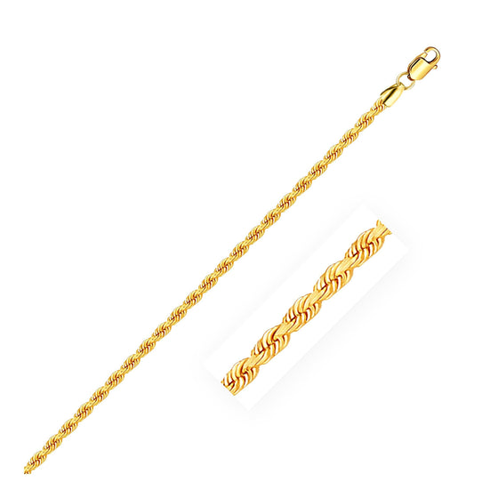 2.5mm 14k Yellow Gold Solid Rope Bracelet - Diamond Designs