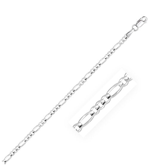 2.6mm 14k White Gold Solid Figaro Bracelet - Diamond Designs