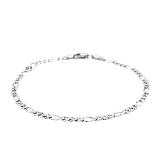 2.6mm 14k White Gold Solid Figaro Bracelet - Diamond Designs