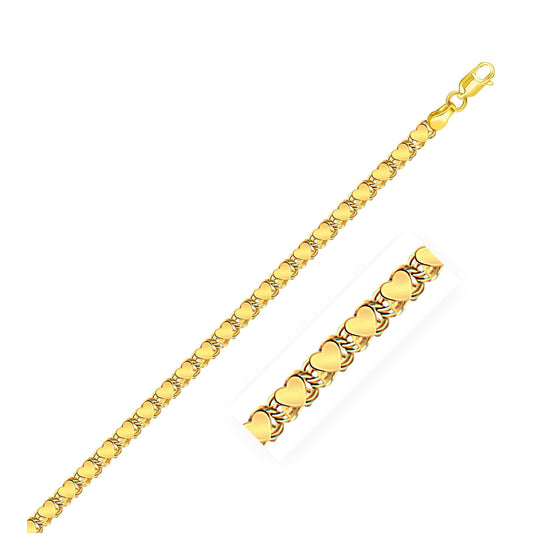 3.3mm 14k Yellow Gold Heart Bracelet - Diamond Designs