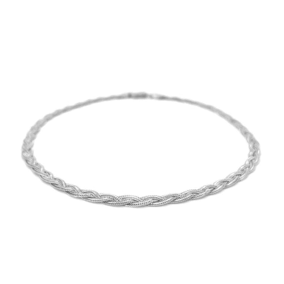 3.5mm 14k White Gold Braided Bracelet - Diamond Designs