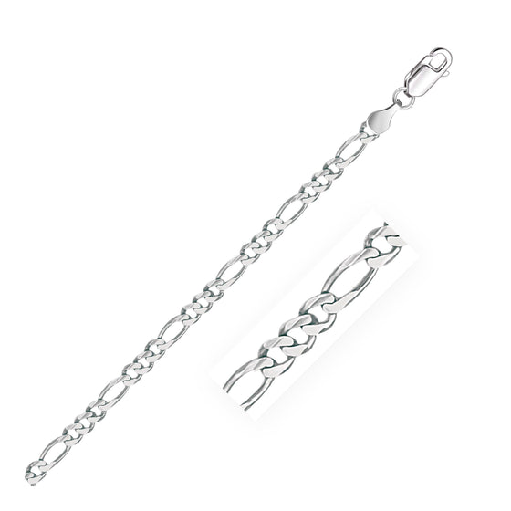 3.8mm 14k White Gold Solid Figaro Bracelet - Diamond Designs