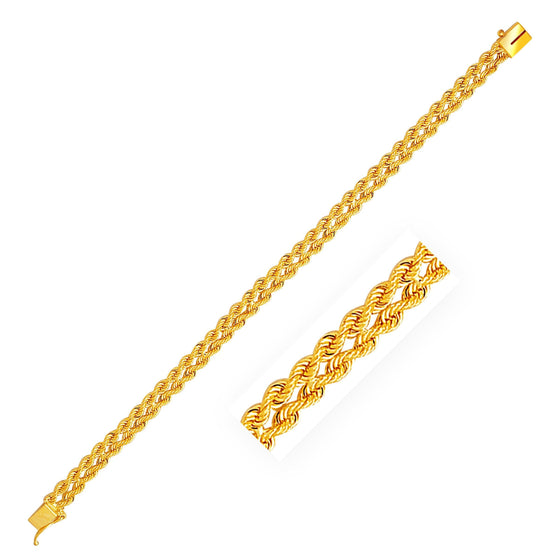 6.0 mm 14k Yellow Gold Two Row Rope Bracelet - Diamond Designs