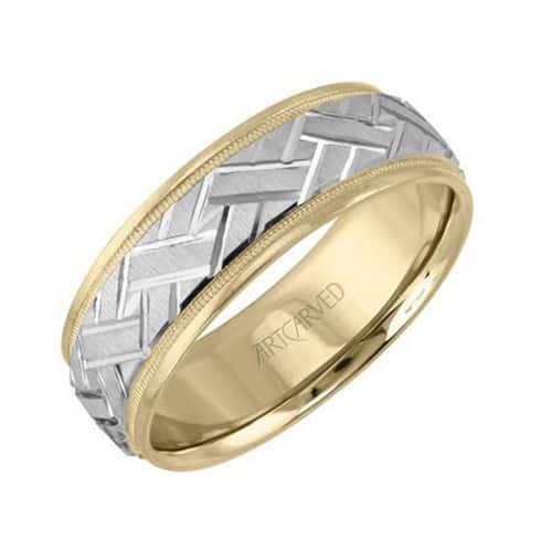 Artcarved WV5572 14K White & Yellow 7MM Classic Men's  Gold Wedding Band Size 10