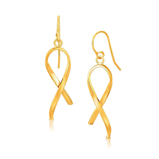 Yellow Gold Ribbon Style Dangling Earrings