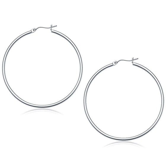 14k White Gold Polished Hoop Earrings (50 mm) - Diamond Designs