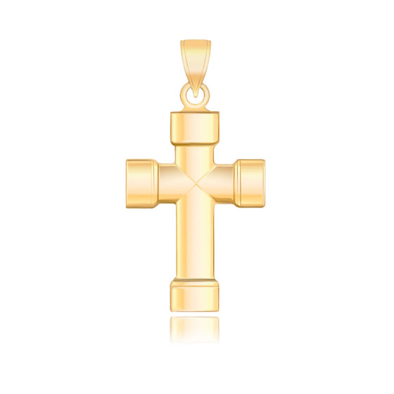 14k Yellow Gold Cross Pendant with Block Like Ends