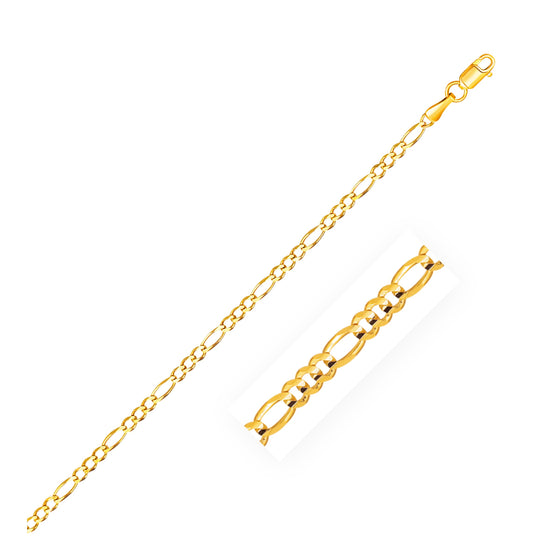 2.8mm 14k Yellow Gold Figaro Anklet