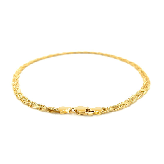 3.5mm 14k Yellow Gold Braided Foxtail Anklet