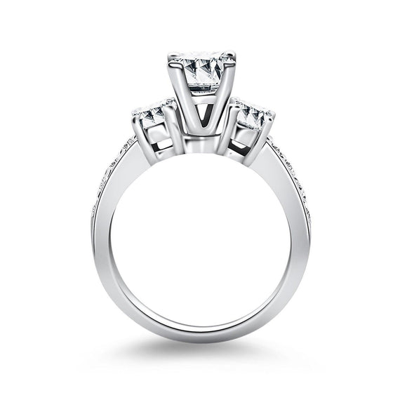 14k White Gold Three Stone Engagement Ring with Diamond Band - Diamond Designs