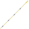 14k Two Tone Gold Anklet with Diamond Cut Heart Style Stations