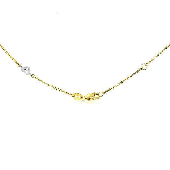 14k Two Tone Gold Anklet with Diamond Cut Heart Style Stations - Diamond Designs