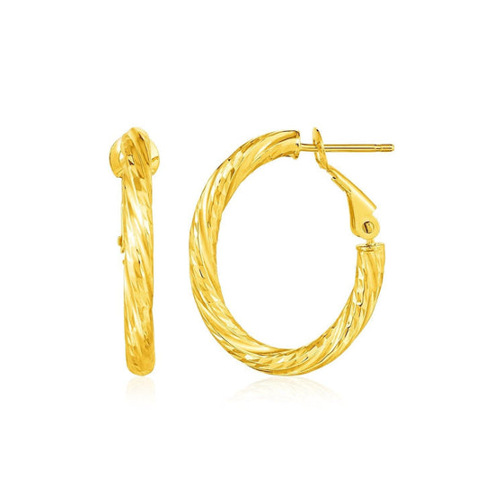 Yellow Gold Petite Twisted Oval Hoop Earrings