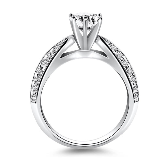 14k White Gold Cathedral Double Row Pave Diamond Engagement Ring - Diamond Designs