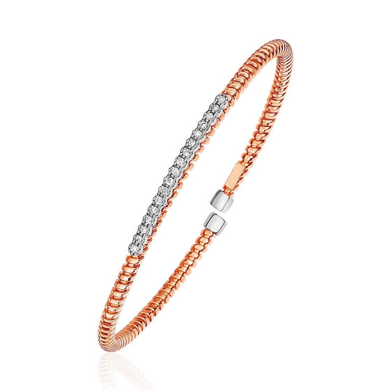 Rose Gold and Diamond 3mm Flexible Bangle Bracelet