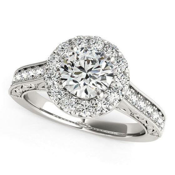 14k White Gold Round Diamond Engagement Ring with Stylish Shank (1 5/8 cttw)