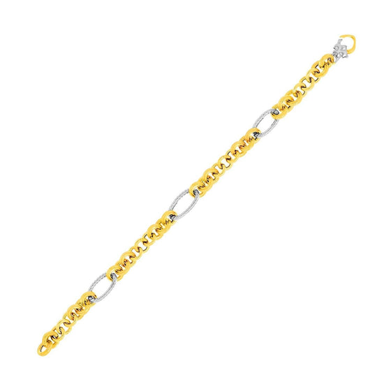 14k Two-Tone Gold Textured Oval and Round Chain Bracelet