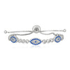 Sterling Silver Adjustable Enameled Evil Eye Bracelet with Cubic Zirconias