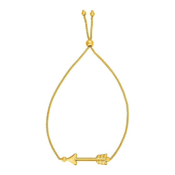 Adjustable Bracelet with Shiny Arrow in Yellow Gold