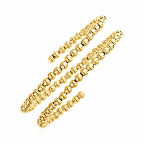 Yellow Gold Wrap Around Bangle with Polished Beads