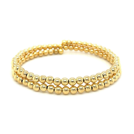 Yellow Gold Wrap Around Bangle with Polished Beads - Diamond Designs